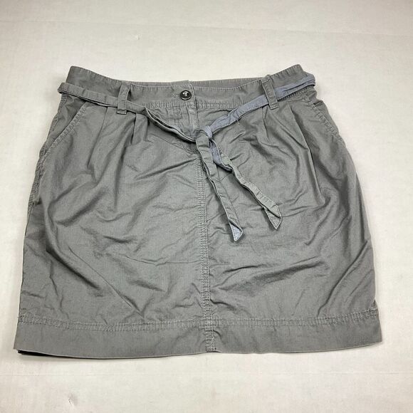 LOFT Womens Cotton Pencil Mini Skirt Gray Casual Zip Up Tie Waist Pockets Size 4 - Picture 1 of 10